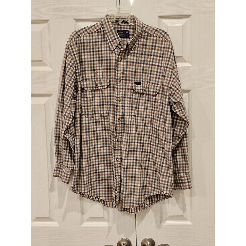 Pendleton Men's L Flannel Logo L/S Button Down 100% Cotton Shirt Rn 29685